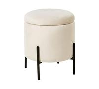 Beliani Pouf de Rangement en Velours Rembourré Base en Bois Rond Beige Clair Wenona