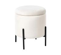 Beliani Pouf de Rangement en Velours Rembourré Base en Bois Rond Blanc Cassé Wenona