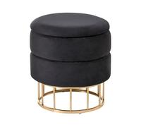 Beliani Pouf de Salon Glam avec Rangement Rond ø 37 cm Velours Noir Doré Elgin