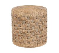 Beliani Pouf de Style Boho Tissé Main Rond Ottoman en Herbes Marines et Jacinthe d'eau 40 cm Naturel Basslet