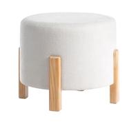 Beliani Pouf en Chenille Pieds en Bois Tabouret Repose-Pieds Ottoman Rond Blanc Cassé Terry