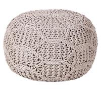 Beliani Pouf en Coton Taupe Macramé 50 cm Remplissage en Billes EPS Surface Texturée Triman