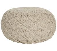 Beliani Pouf Macramé Beige Coton Rond Style Boho Tressage