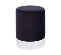 Beliani Pouf Noir en Velours 44 x 35 cm Repose-Pieds Rond à Base Argentée Glamour Brigitte