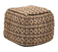 Beliani Pouf Ottoman Carré en Jute et Coton avec Pompons Remplissage Billes EPS Salon en Jute et Coton Beige Mabula