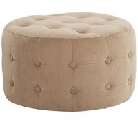 Beliani Pouf de Type Ottoman de Forme Ronde Clouté Style Chesterfield en Velours Synthétique Beige Sable de 30 cm de Hauteur