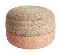 Beliani Pouf Rond Boho en Jute EPS Perles 50 x 50 x 40 cm Ottoman Rose Pêche Duki