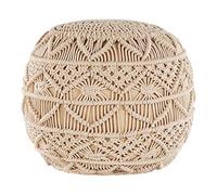 Beliani Pouf Rond de 40 cm de Diamètre en Tissu Coton Beige avec Rembourrage en Billes de Polystyrène pour Salon Bohème et Moderne