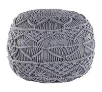 Beliani Pouf Rond de 40 cm de Diamètre en Tissu Coton Gris avec Rembourrage en Billes de Polystyrène pour Salon Bohème et Moderne