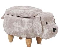 Beliani Pouf Tabouret pour Enfant en Forme de Chien en Velours Beige et Pieds Bois avec Coffre de Rangement