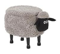 Beliani Pouf Tabouret pour Enfant en Forme de Mouton en Tissu Gris et Pieds Bois avec Coffre de Rangement