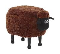 Beliani Pouf Tabouret pour Enfant en Forme de Mouton en Tissu Marron et Pieds Bois avec Coffre de Rangement