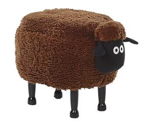 Beliani Pouf Tabouret pour Enfant en Forme de Mouton en Tissu Marron et Pieds Bois avec Coffre de Rangement