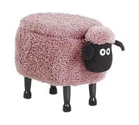 Beliani Pouf Tabouret pour Enfant en Forme de Mouton en Tissu Rose et Pieds Bois avec Coffre de Rangement