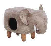 Beliani Pouf Tabouret pour Enfant en Forme d'Éléphant en Cuir PU Gris Clair et Pieds Bois avec Espace Maison pour Chat
