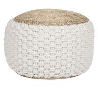 Beliani Pouf Tricoté en Coton et Jute Blanc et Beige 50 cm Remplissage à Billes EPS Aiza
