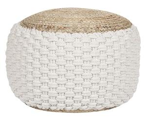 Beliani Pouf Tricoté en Coton et Jute Blanc et Beige 50 cm Remplissage à Billes EPS Aiza