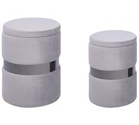 Beliani Poufs Gris en Velours Repose-Pieds Ronds à Ceinture Argentée Glamour Lot de 2 Doris