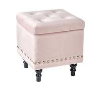 Beliani Repose-Pieds en Velours Capitonné avec Rangement Pouf Tabouret Rose Pastel Loretto
