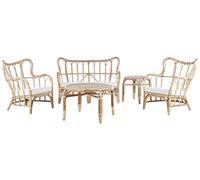 Beliani Salon de Jardin 2 Chaises Fauteuils Table Basse Bout de Canapé et Banquette en Rotin Naturel pour Extérieur au Style Boho et Rustique