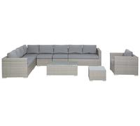 Beliani Salon de Jardin 8 Places en Polyrotin Gris UV Résistant Taies Amovibles Lavables XXL