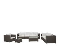 Beliani - Salon de jardin 8 places en rotin gris-beige avec coussins blancs MAESTRO II
