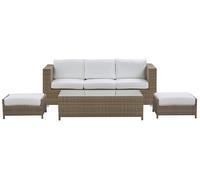 Beliani - Salon de Jardin - Belluno - en Rotin, Marron, Coussins Blancs