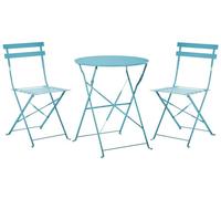 Beliani Salon de Jardin Bistrot Table et 2 Chaises en Acier Bleu Ciel avec Patins Fiori