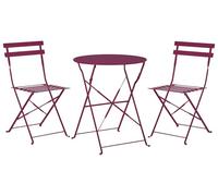 Beliani Salon de Jardin Bistrot Table et 2 Chaises en Acier Rouge Bordeaux Pliable Fiori