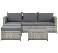 Beliani Salon de Jardin Canapé 3 Places 2 Poufs Ottomans et Table Basse Assortie en Rotin PE Gris Idéal pour Extérieur Moderne et Scandinave