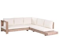 Beliani Salon de Jardin d'angle à Droite en Bois d'Acacia Certifié Table d'Appoint Canapé Modulable avec Coussins Blanc Cassé Marettimo