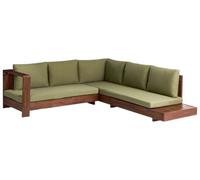 Beliani Salon de Jardin d'angle à Droite en Bois d'Acacia Certifié Table d'Appoint Canapé Modulable avec Coussins Vert Marettimo