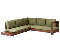 Beliani Salon de Jardin d'angle Gauche en Bois d'Acacia Certifié Table d'Appoint Canapé Modulable avec Coussins Vert Marettimo