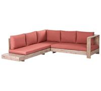 Beliani Salon de Jardin d'angle Gauche en Bois d'Acacia Certifié Table d'Appoint Canapé Modulable avec Coussins Rouge Marettimo