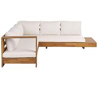 Beliani Salon de Jardin en Bois d'Acacia Certifié Canapé Modulable avec Coussin Blanc Marettimo