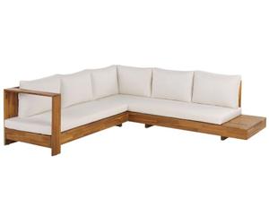 Beliani Salon de Jardin en Bois d'Acacia Certifié Canapé Modulable avec Coussin Blanc Marettimo