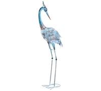 Beliani Sculpture de Jardin en Fer Forme d'Oiseau Grue Faite à la Main sur Pied Bleu Aklan