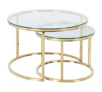 Beliani Set 2 Tables Basses Café Plateau en Verre Trempé Rond et Cadre en Métal Doré Grange