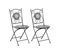 Beliani Set de 2 Chaises Pliantes d'Extérieur en Métal Noir Style Vintage Décoration Mosaïque Cariati