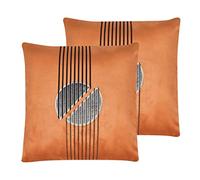 Beliani Set de 2 Coussins Décoratifs à Motif Géométrique 45 x 45 cm Orange en Velours Élégants Ceropegia