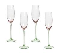 Beliani Set de 4 Flûtes à Champagne Soufflées à la Main 200 ml Rose et Vert Transparent Diopside