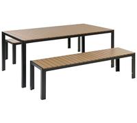 Beliani Set de Jardin Table avec 2 Bancs en Bois Clair Composite et Aluminium Noir Nardo