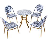 Beliani - Set Table et 4 Fauteuils - Rifreddo - en Rotin et Aluminium, Bleu et B