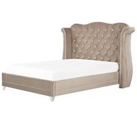Lit double en velours taupe 180 x 200 cm AYETTE - BELIANI - Vintage - Beige - 2 places - A lattes