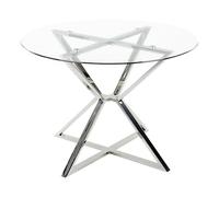 Beliani Table à Manger Argenté en Verre et Acier ⌀ 105 cm Base en X Forme Sablier Bosco