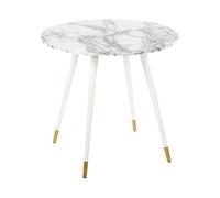 Beliani Table à Manger Effet Marbre et Blanc en MDF et Métal ⌀ 80 cm Glamour Gutiere