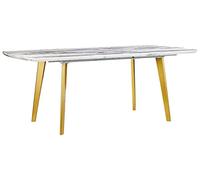 Table à Manger Extensible 160/200 x 90 cm Plateau Effet Marbre Blanc et Pieds Acier Doré Design Glamour pour Intérieur Rétro ou Moderne Beliani