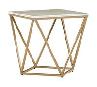 Beliani Table Appoint à Plateau Carré Effet Marbre Blanc et Pied Or 50 x 50 cm pour Interieur Glamour Ou Moderne