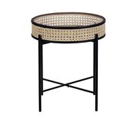 Beliani Table Appoint en Metal Noir et Rotin Clair Plateau Amovible Diametre 36 cm pour Interieur Boho Ou Moderne