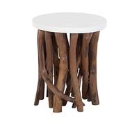 Beliani Table Basse 36 cm en MDF et Teck avec Plateau Blanc Original Pieds Multiples Houma